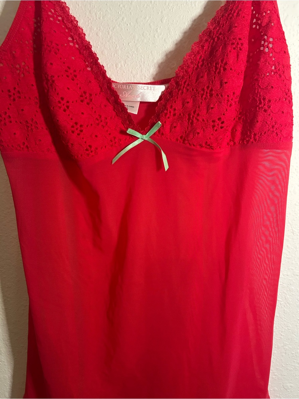 Vintage Y2K Victoria's Secret Angels Red Mesh Babydoll Slip Nightgown Small Lace